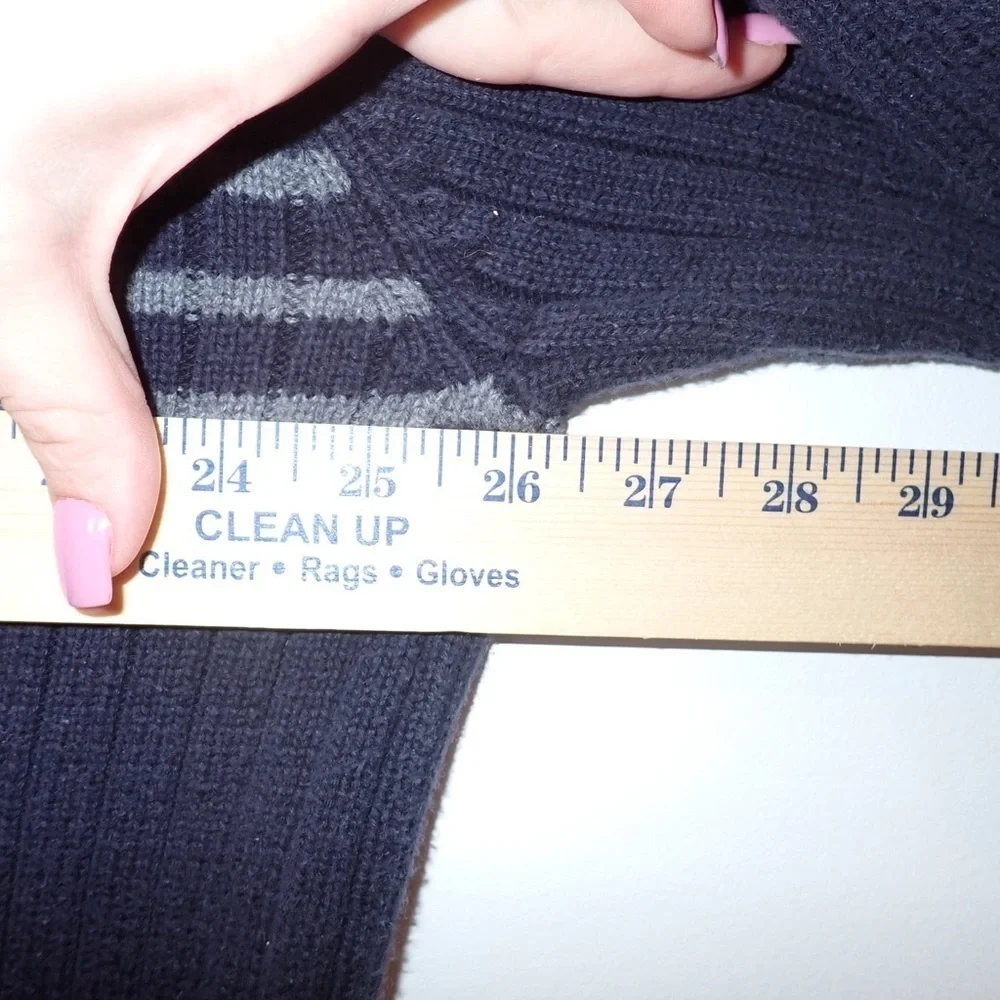 J. Crew 100% Cotton Navy and White Stripe Knit Heavyweight V Neck Sweater Sz XL